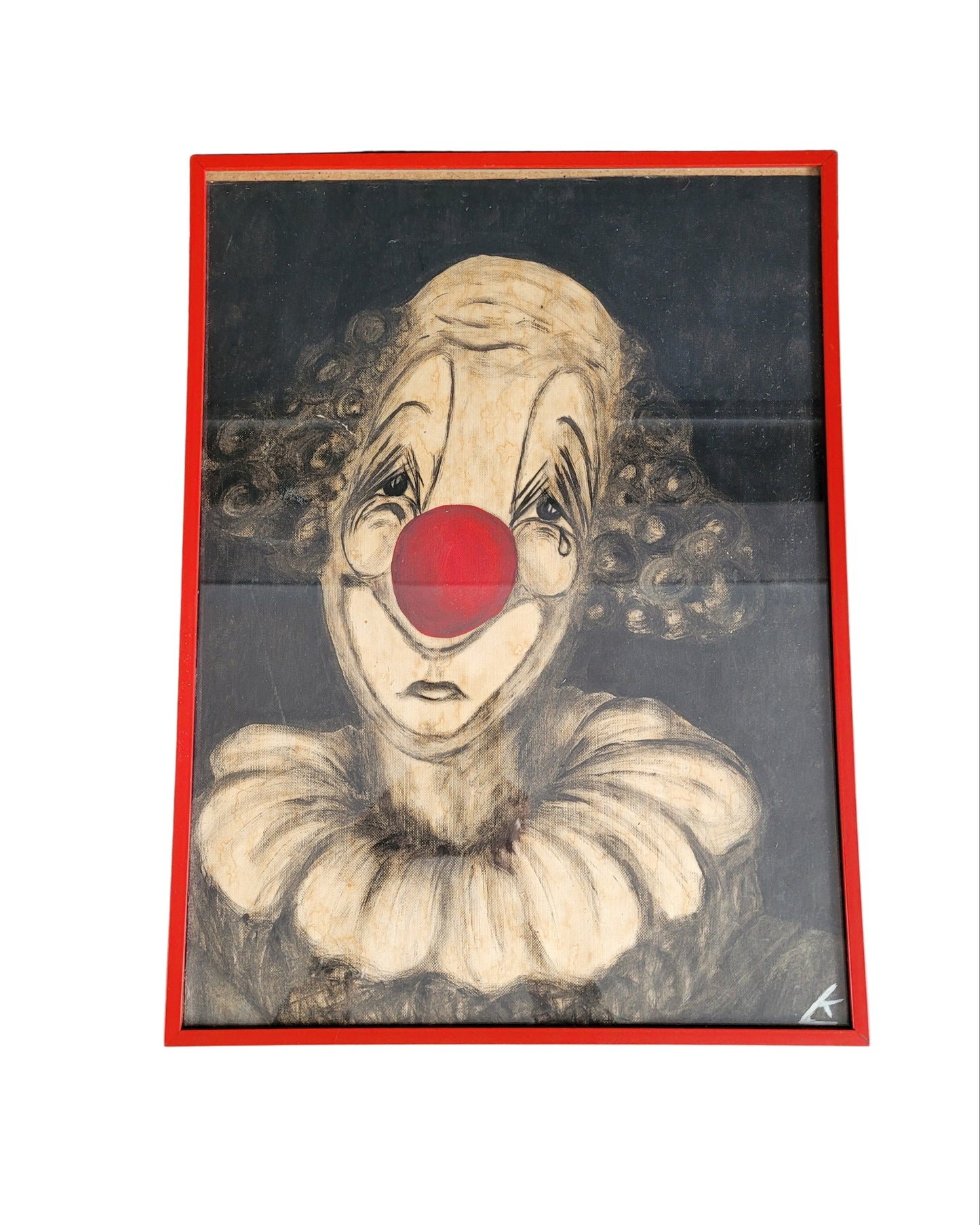 Peinture Clown sur papier toilé, signée - Ref 613