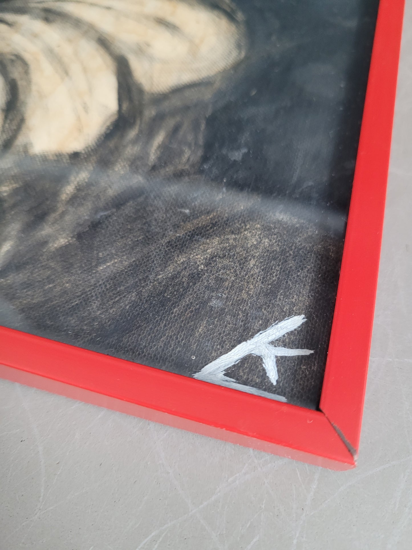 Peinture Clown sur papier toilé, signée - Ref 613