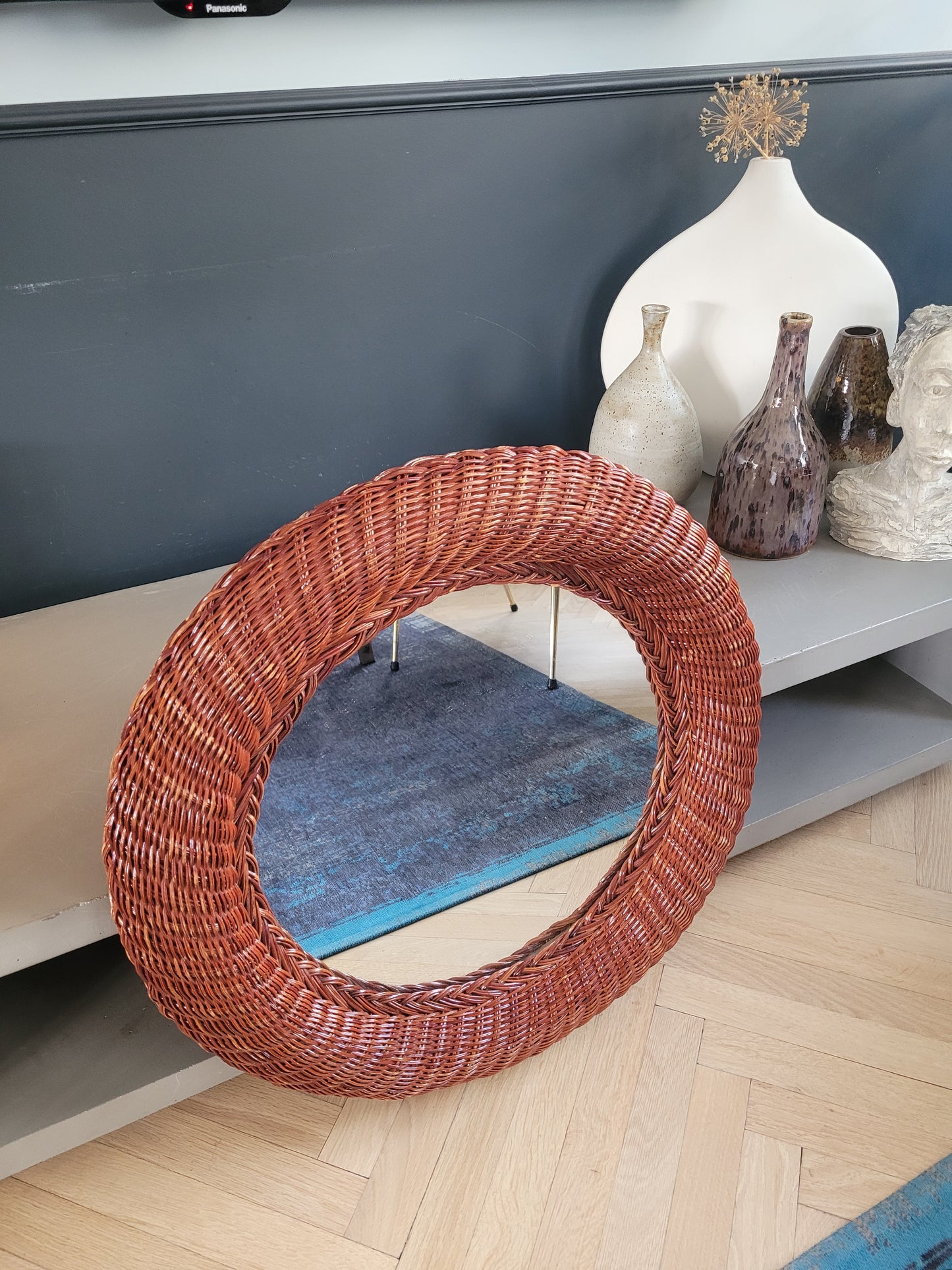 Grand miroir rond en rotin - Ref 490