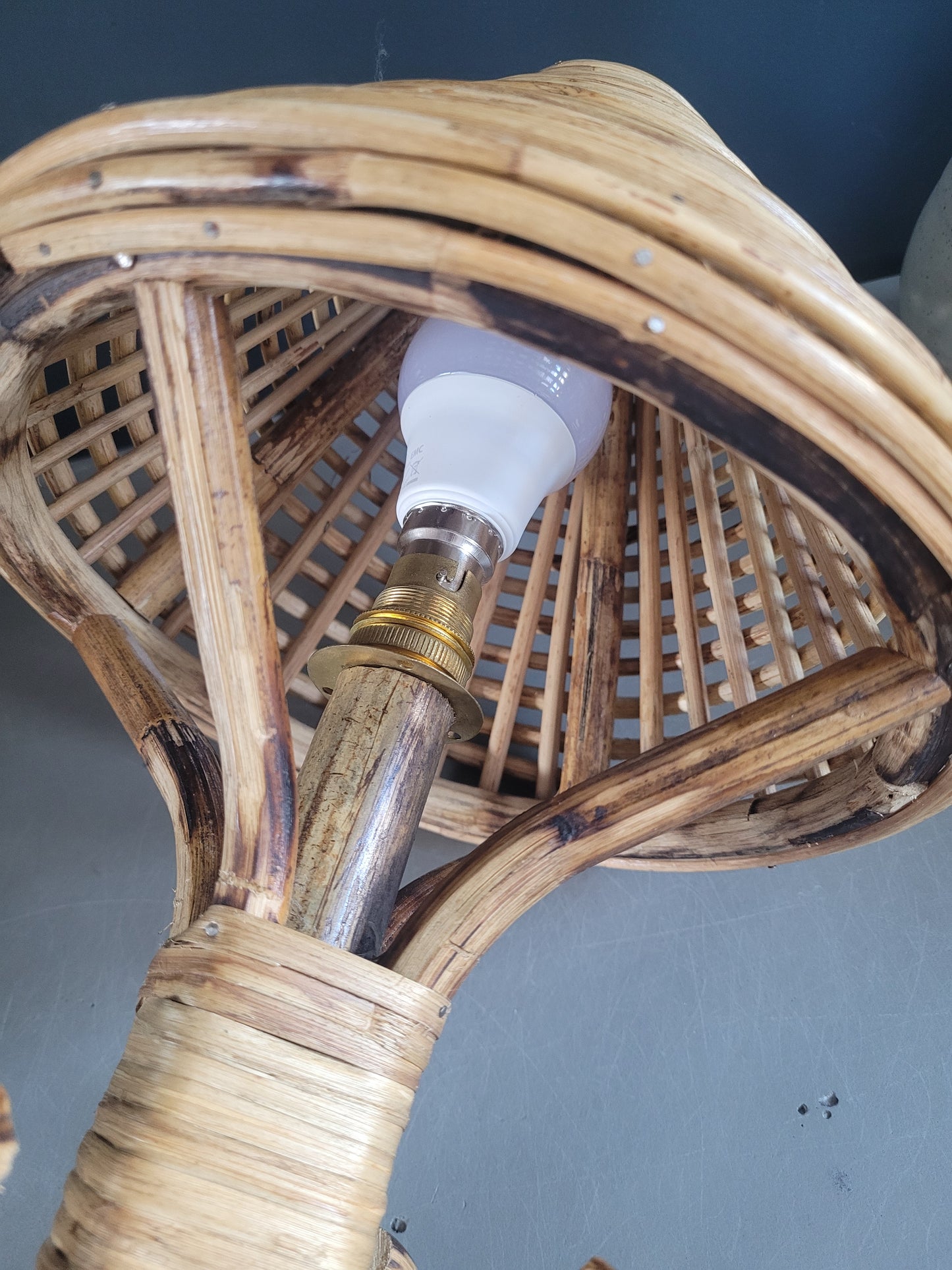 Lampe à poser vintage en bambou et rotin - Ref 780