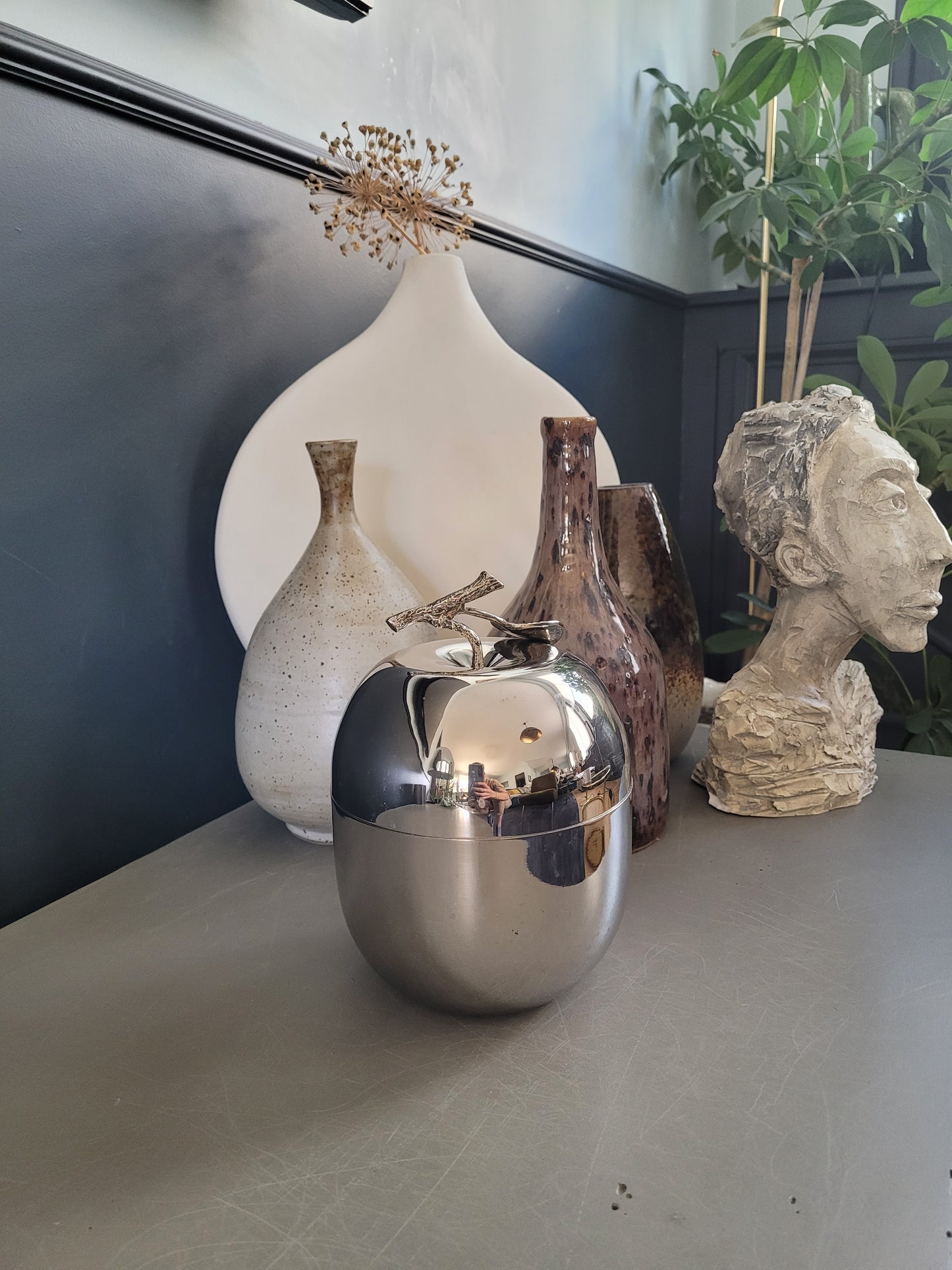 Seau à glace pomme en métal argenté- Ref 586