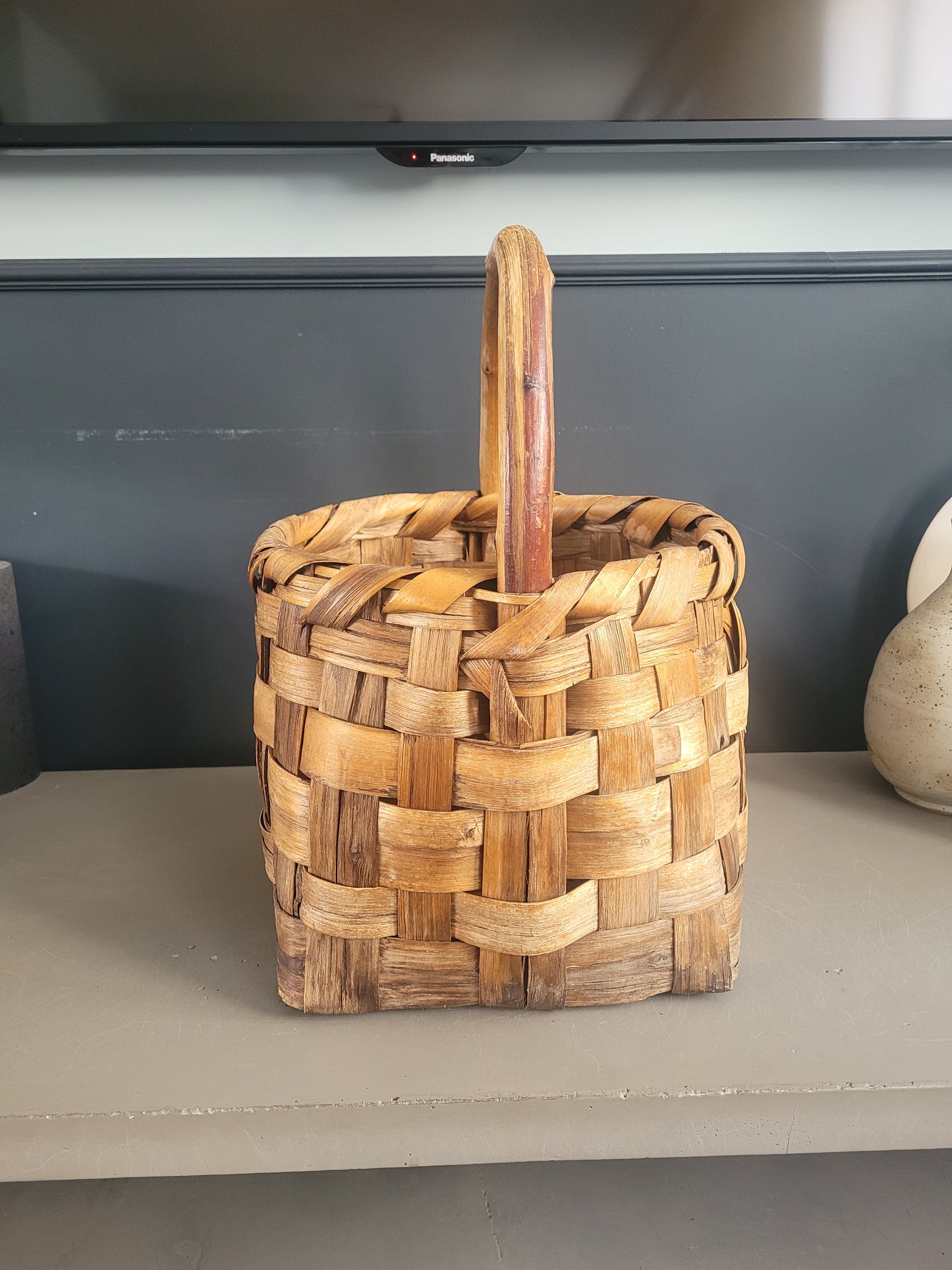 Panier en bois courbé et lamelles de bois - Ref 462