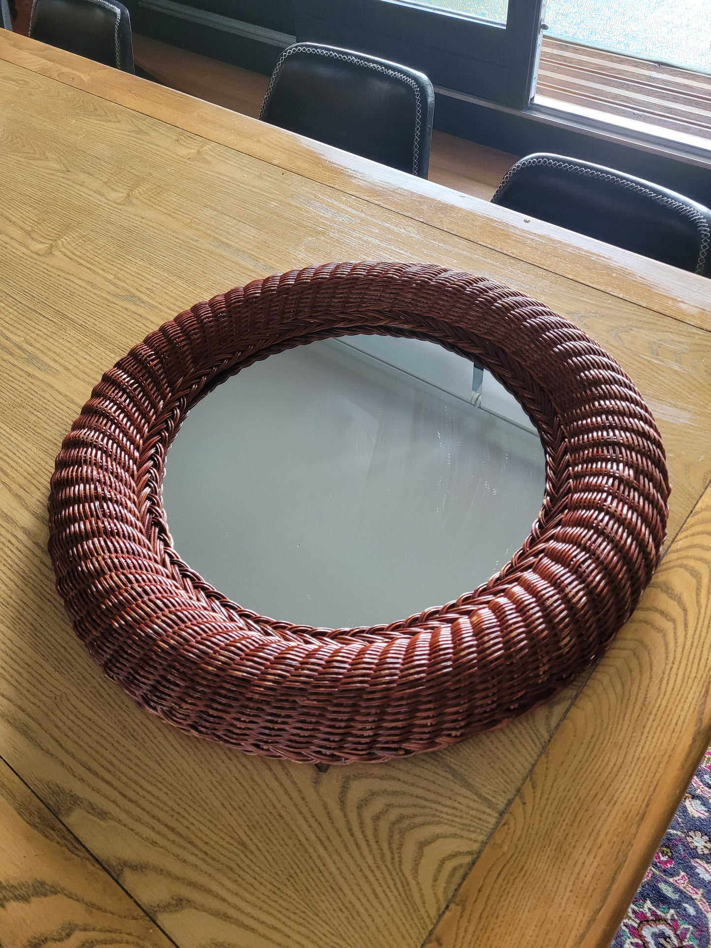 Grand miroir rond en rotin - Ref 490
