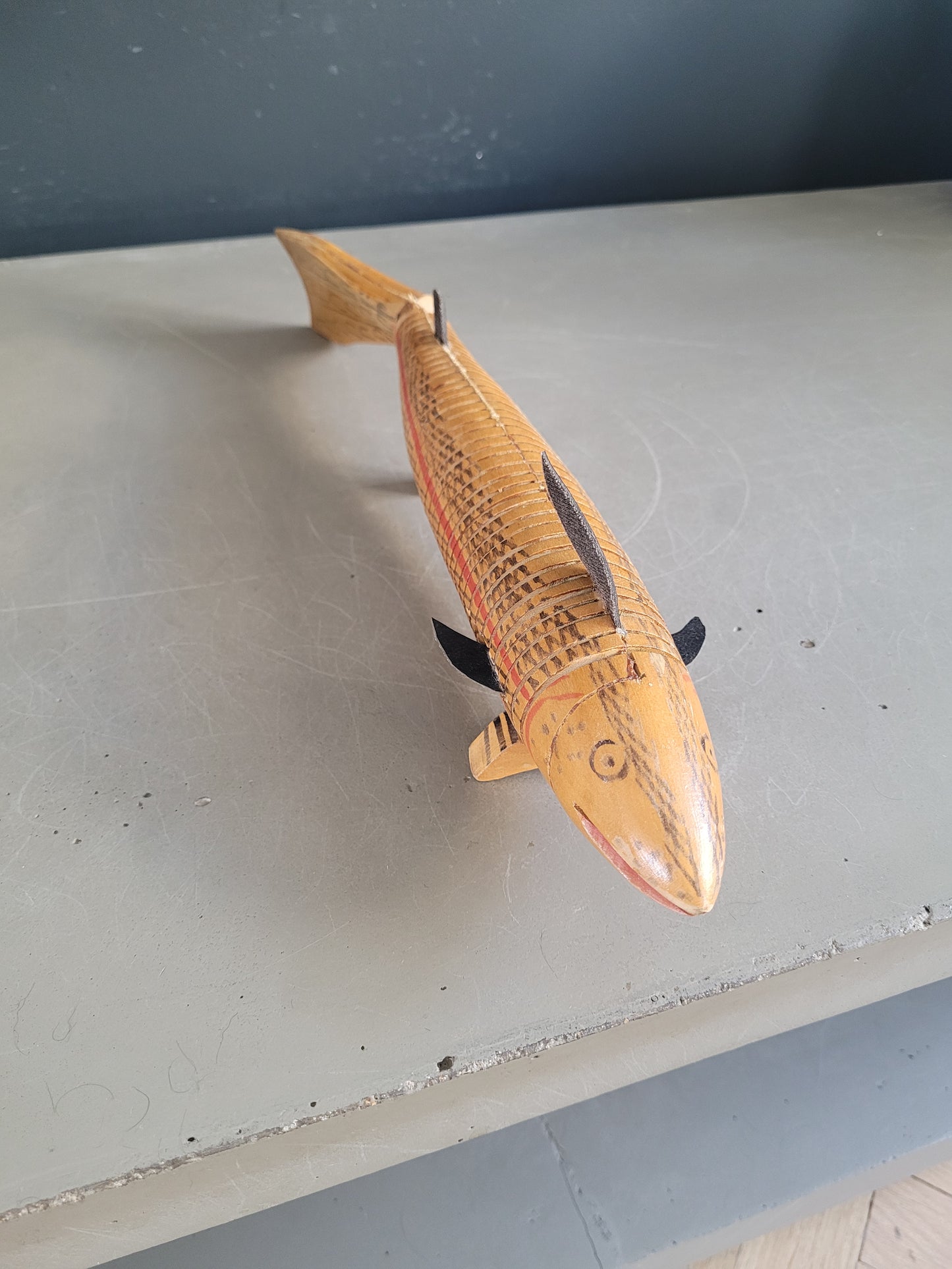 Poisson articulé en bois vintage fait main - Ref 854