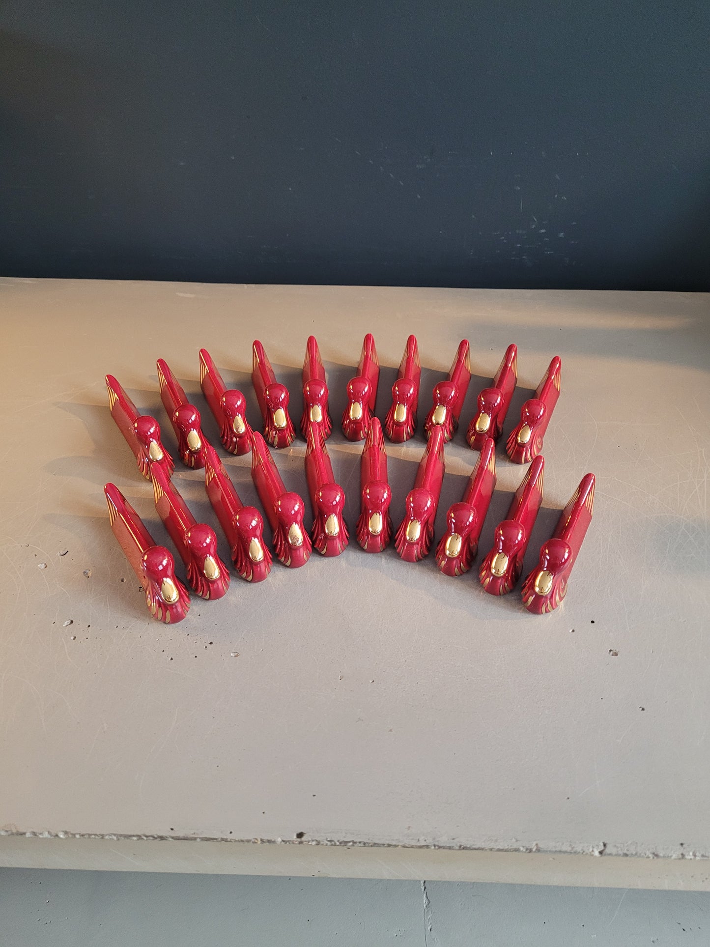 Lot de 20 porte-couteaux canards bordeaux et or - Ref 374