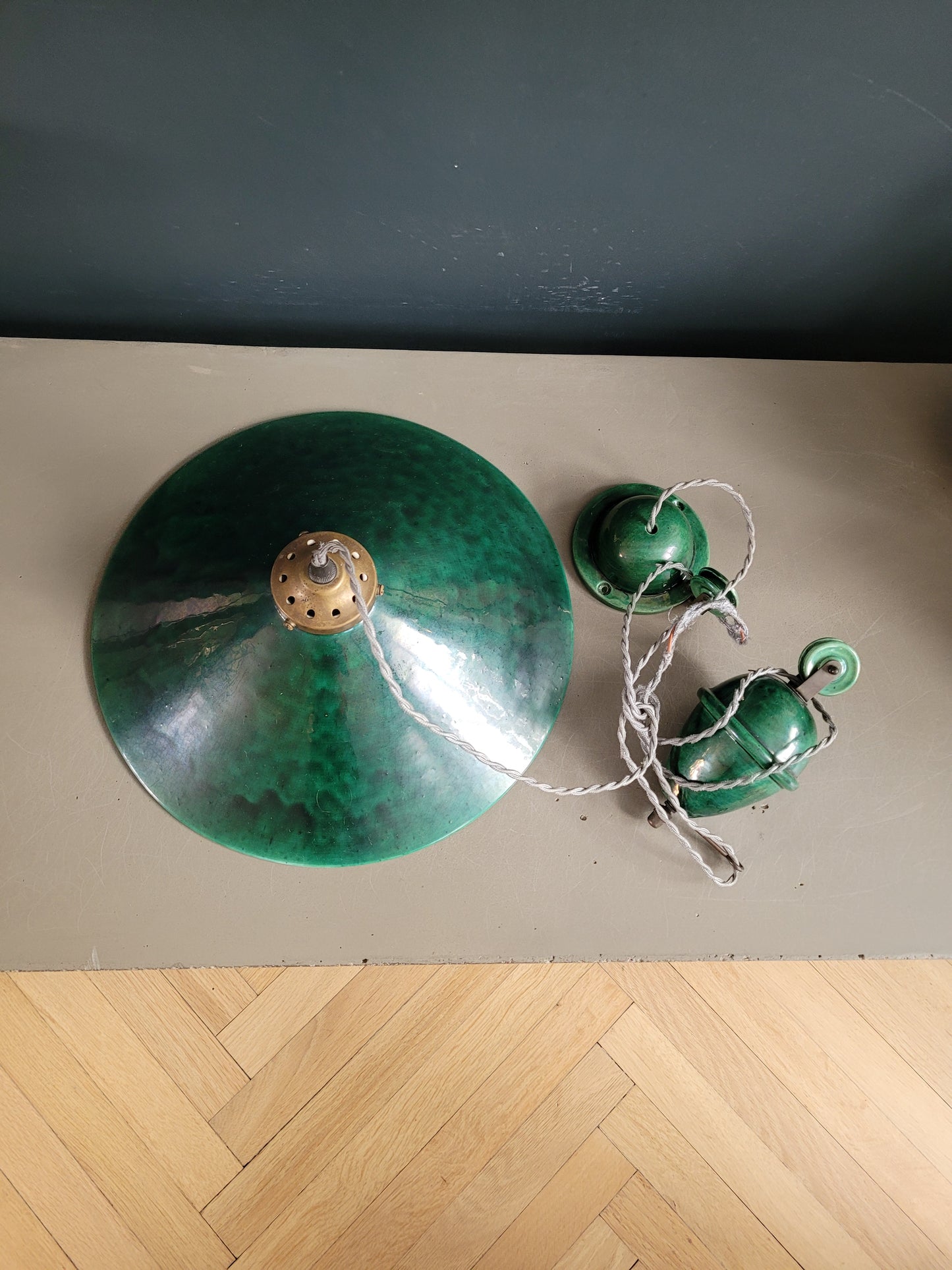 Suspension à poulies en céramique émaillée verte - Ref 641