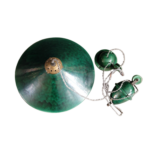 Suspension à poulies en céramique émaillée verte - Ref 641