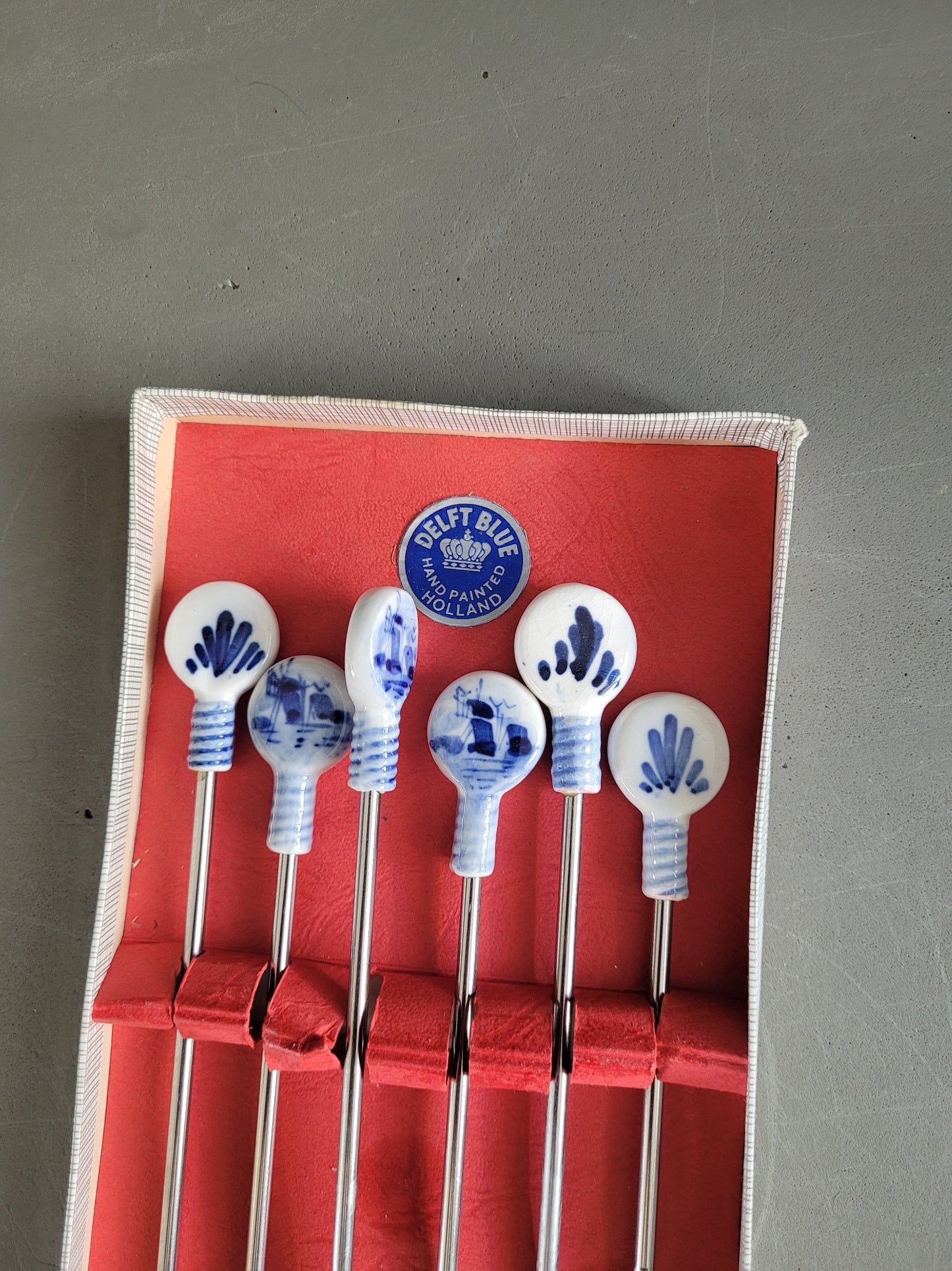 6 piques à fondue en porcelaine de Delft peints à la main - 852