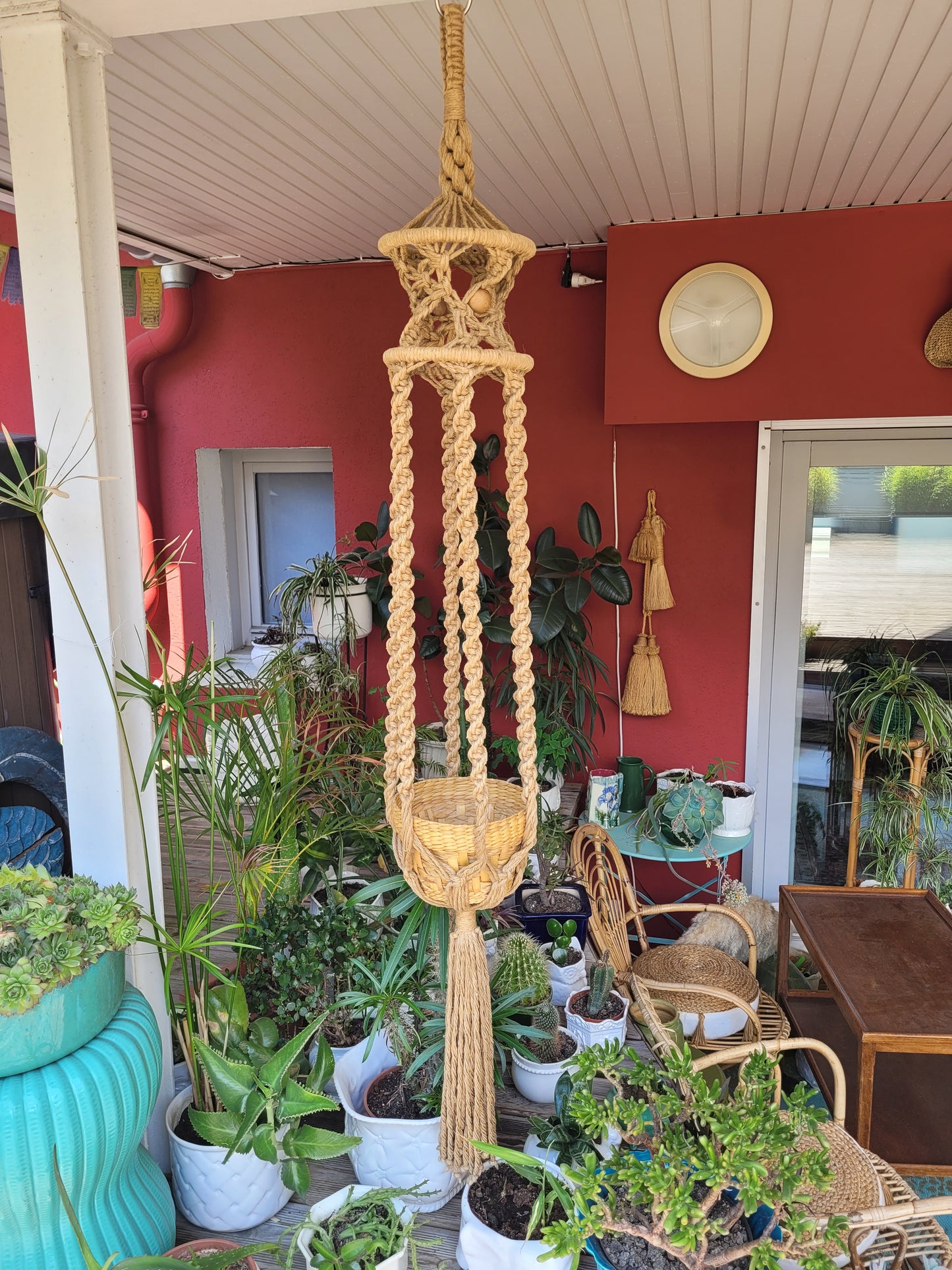 Grand porte-plante en macramé vintage - Ref 459