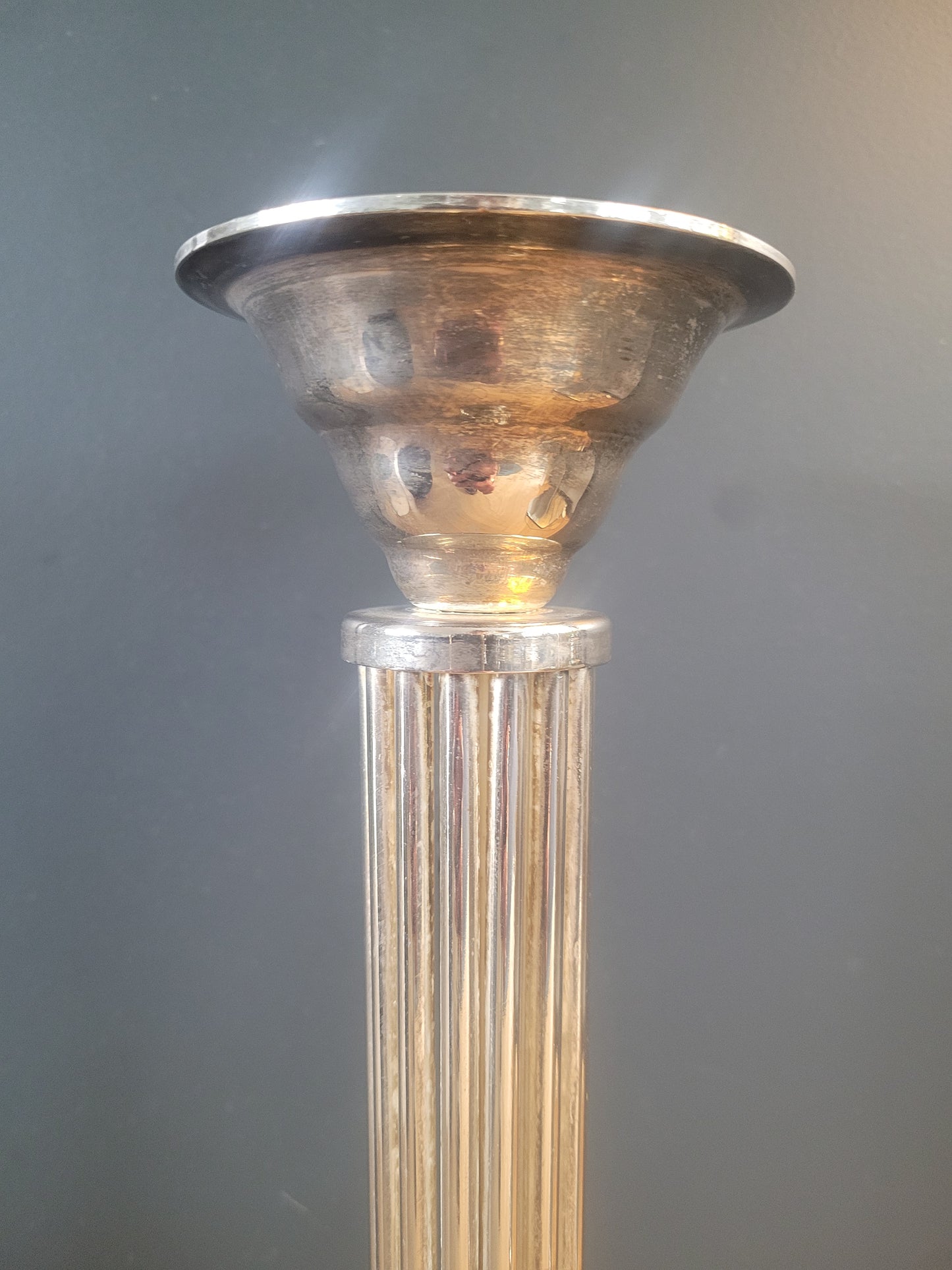 Grand bougeoir ancien 45cm en métal argenté - Ref 321