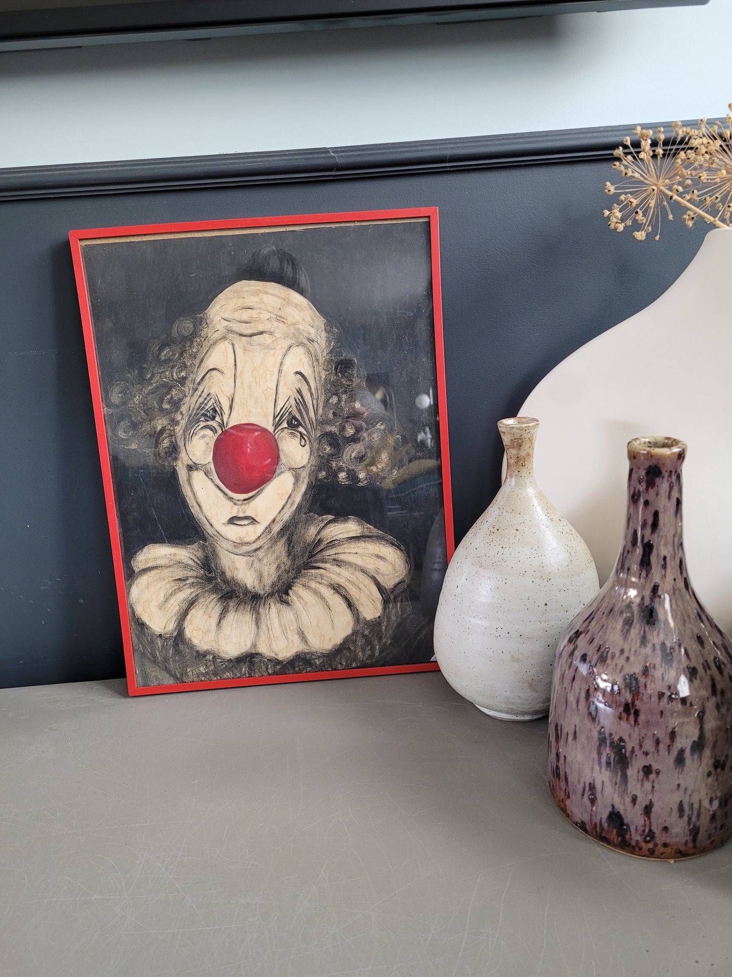 Peinture Clown sur papier toilé, signée - Ref 613