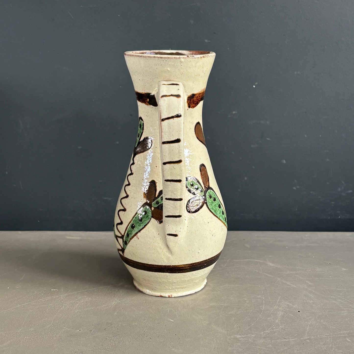 Vase à anse vintage en céramique émaillée à motifs - Ref 1280