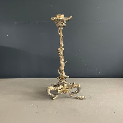 Bougeoir tripode en bronze doré serpent et souris - Ref 1183
