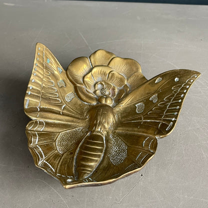 Vide-poche papillon et fleur en laiton signé - Ref 1160