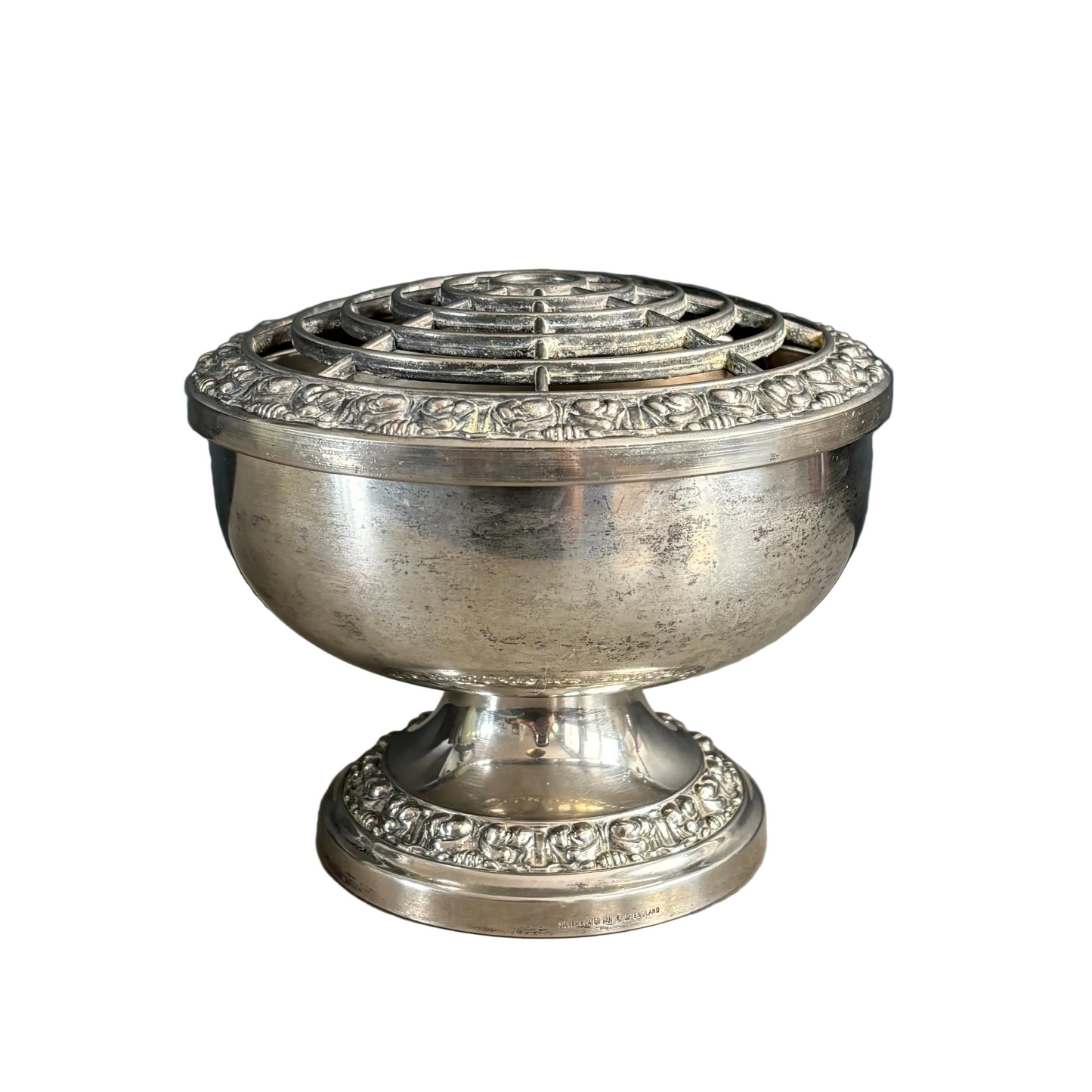 Pique-fleurs ancien en métal plaqué argent, lanthe, Angleterre - Ref 1293
