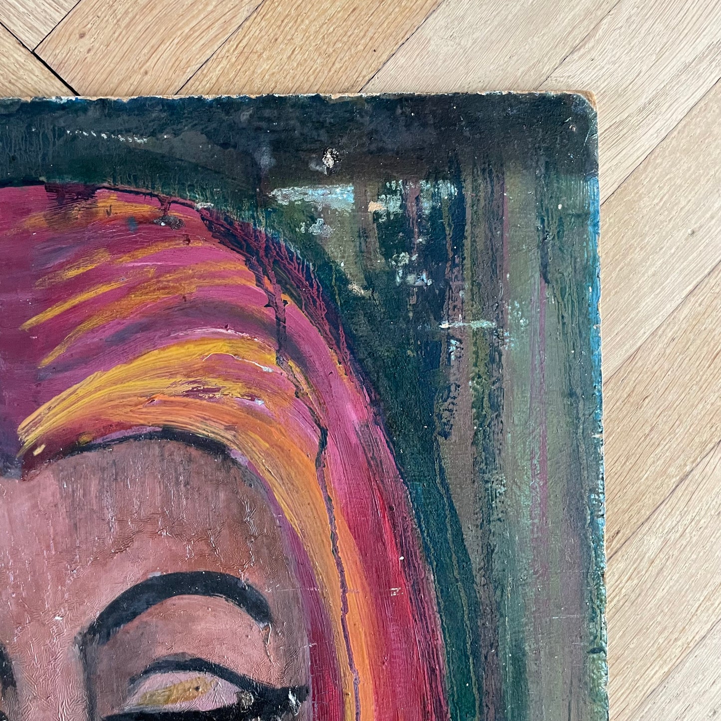 Portrait huile sur bois - Ref 1061