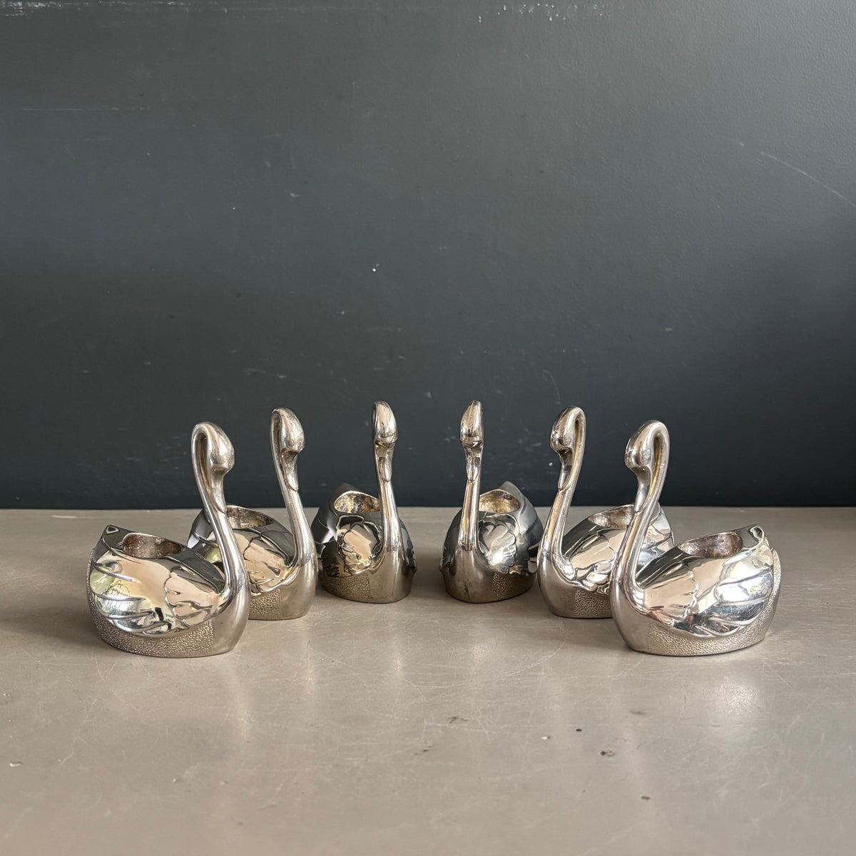 Lot de 6 bougeoirs cygnes en métal argenté - Ref 1388
