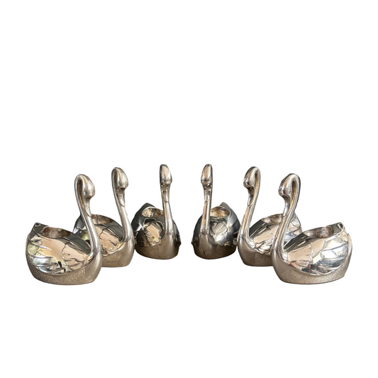 Lot de 6 bougeoirs cygnes en métal argenté - Ref 1388