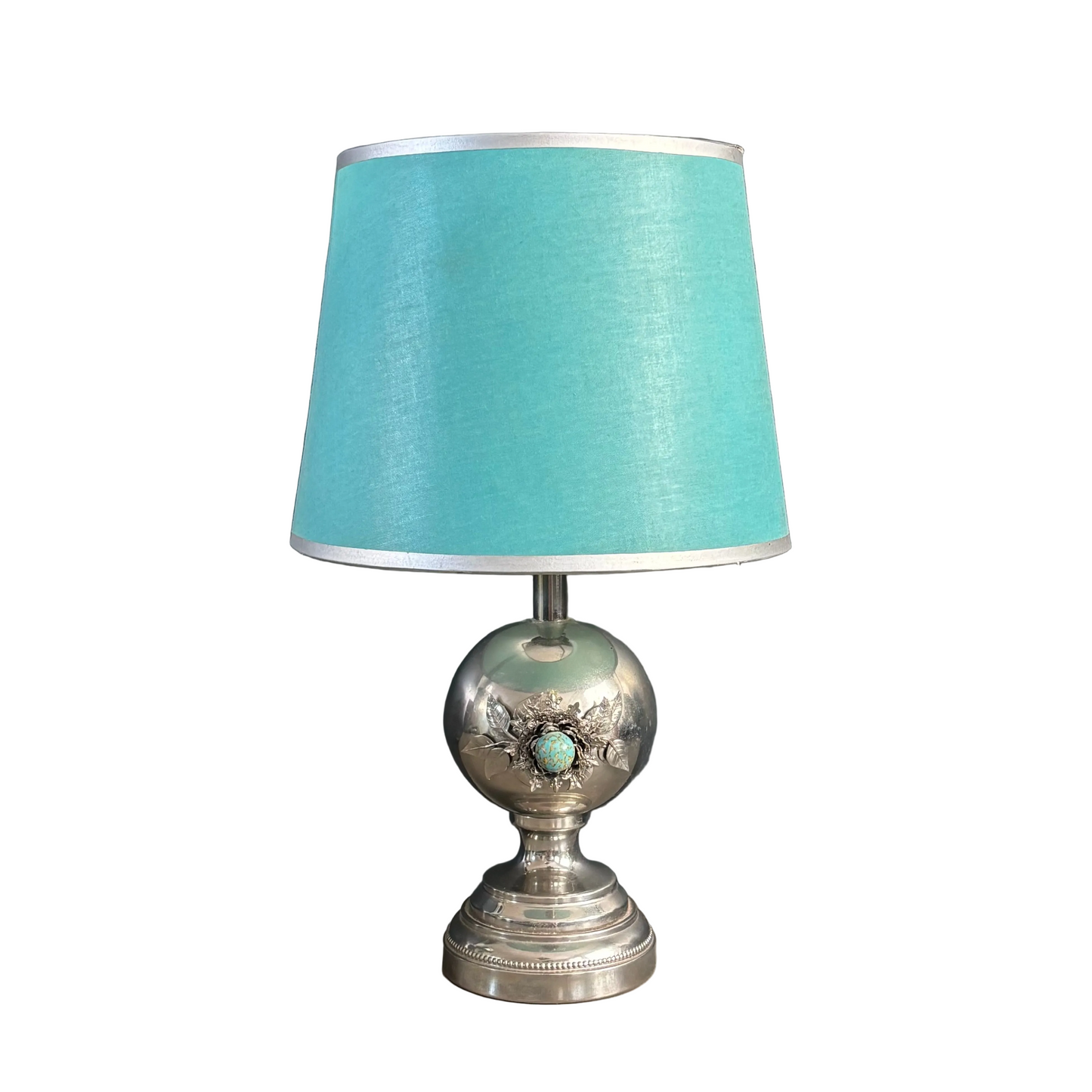 Lampe de table en métal chromé et turquoise - Ref 1305