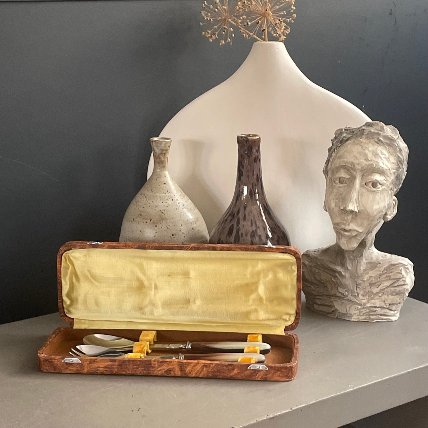 Couverts à salade en corne et inox dans leur coffret - Ref 1137