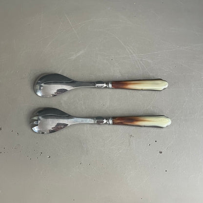 Couverts à salade en corne et inox dans leur coffret - Ref 1137