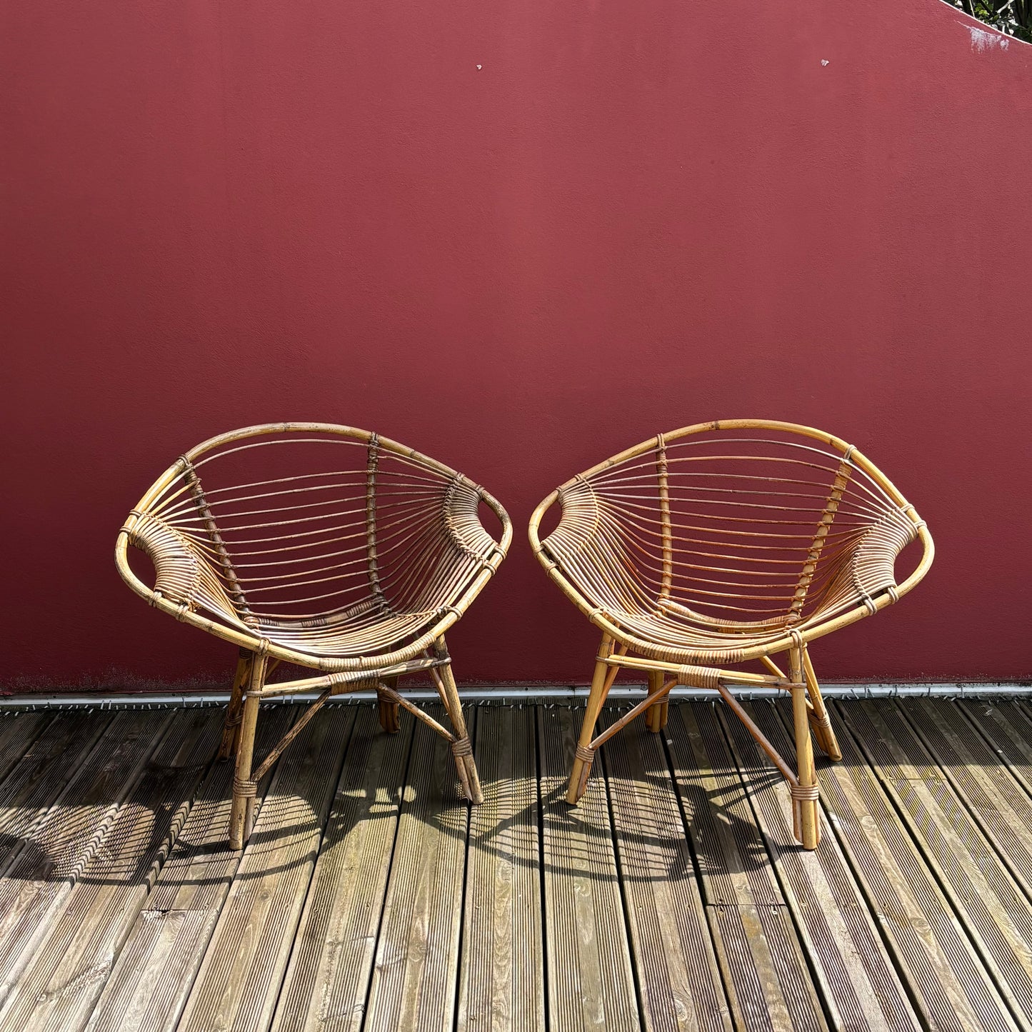 Paire de fauteuils en bambou et rotin vintage, style Riviera, années 60-70 - Ref 1257