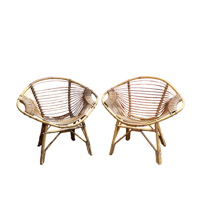 Paire de fauteuils en bambou et rotin vintage, style Riviera, années 60-70 - Ref 1257