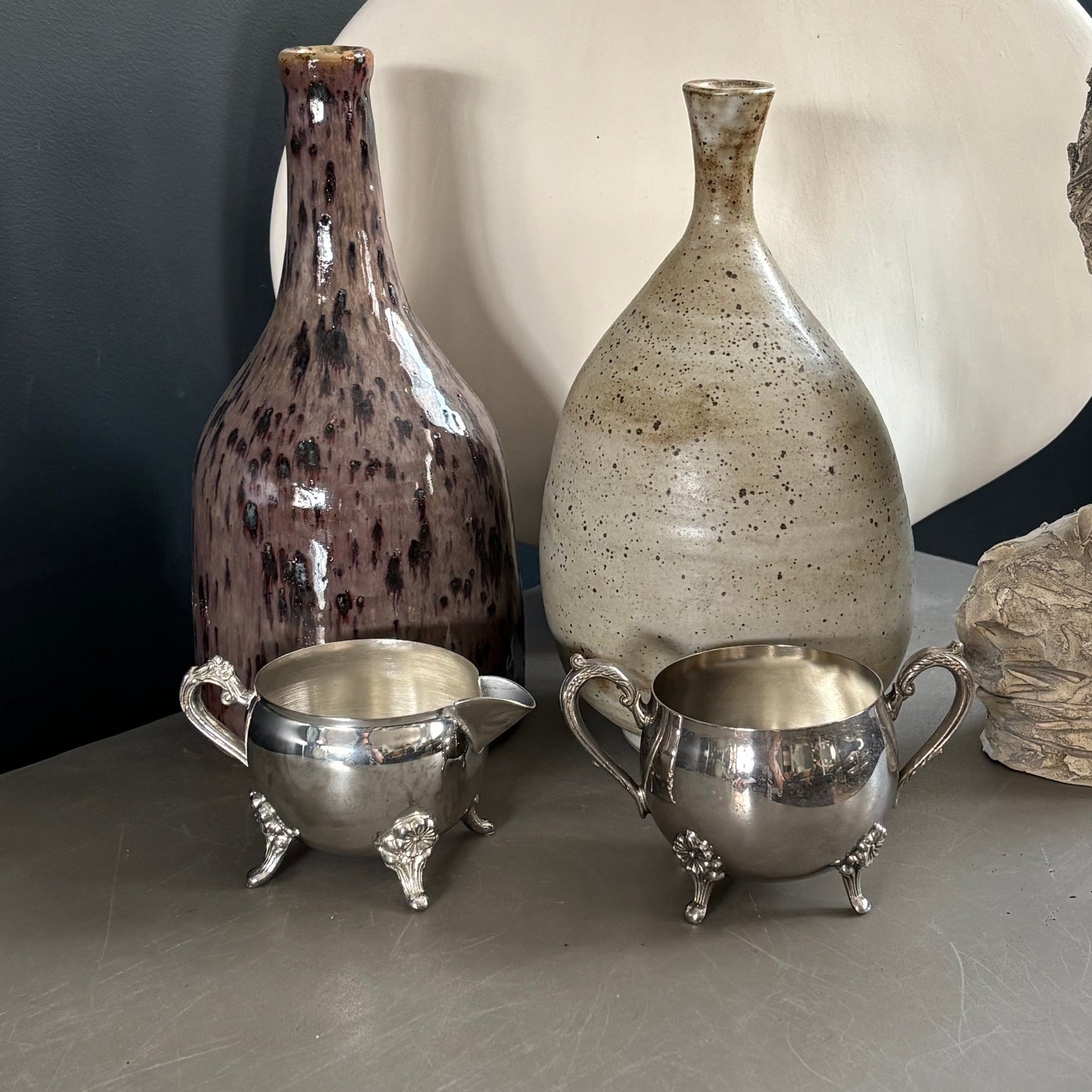 Ensemble sucrier - pot à lait en métal argenté - Ref 1267