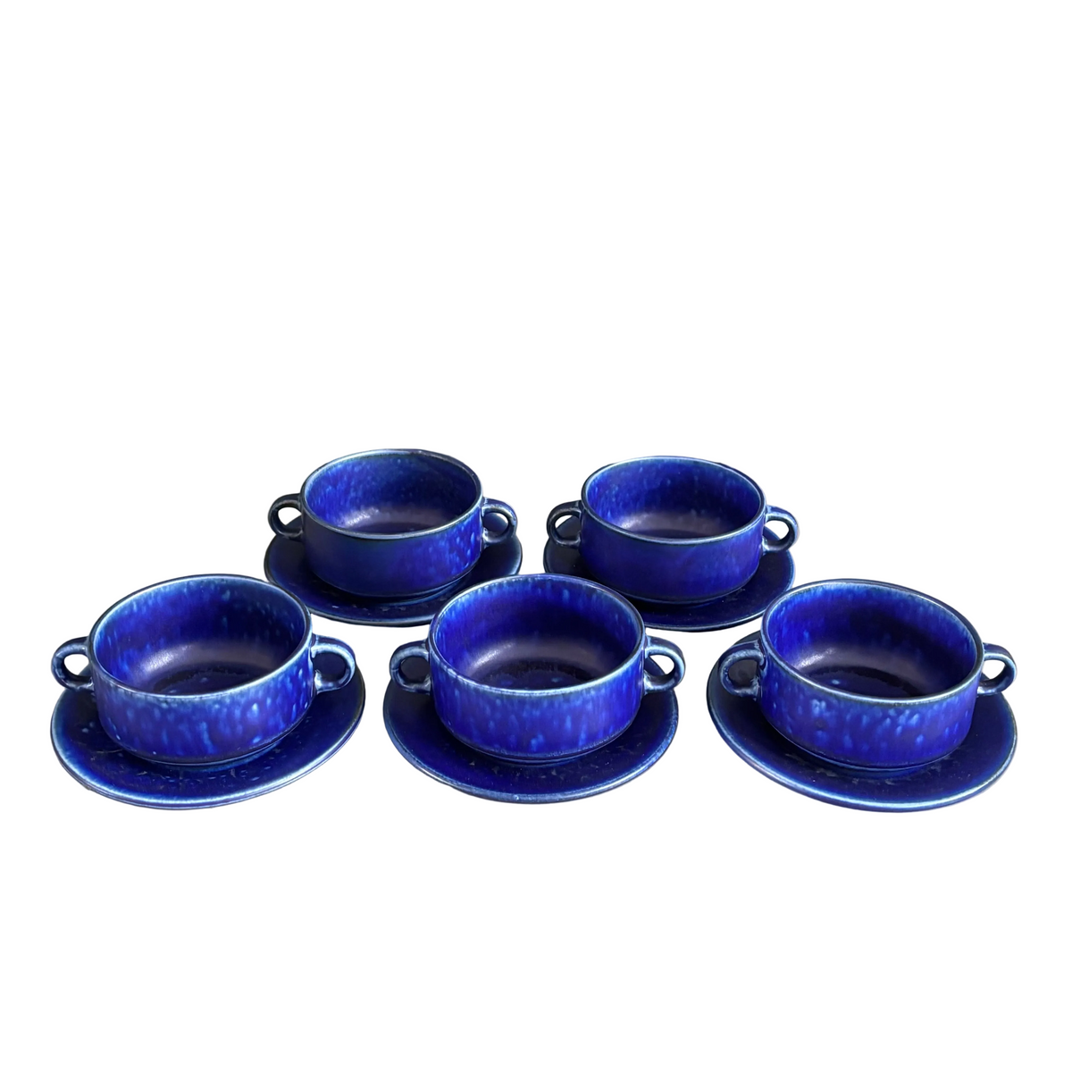 Ensemble de 5 tasses à thé avec soucoupes en céramique bleu Klein - Ref 1393