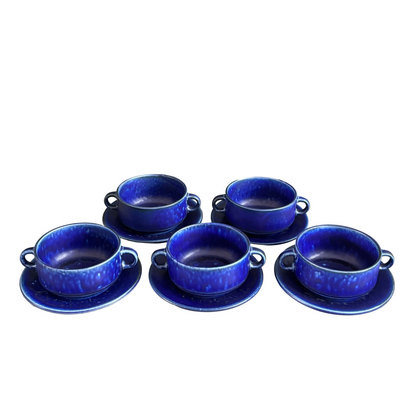 Ensemble de 5 tasses à thé avec soucoupes en céramique bleu Klein - Ref 1393