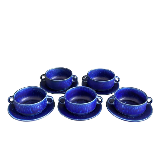 Ensemble de 5 tasses à thé avec soucoupes en céramique bleu Klein - Ref 1393
