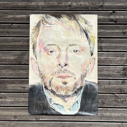 Grand portrait de Thom Yorke de Radiohead - peinture sur papier 110x75cm - Ref 1314