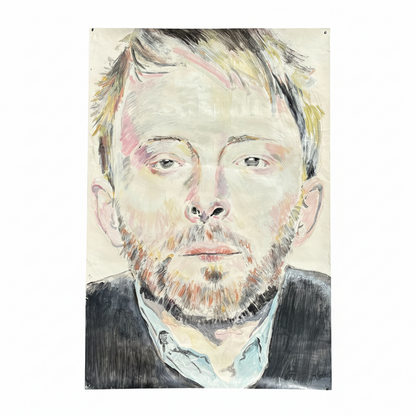 Grand portrait de Thom Yorke de Radiohead - peinture sur papier 110x75cm - Ref 1314