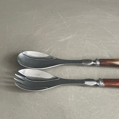 Couverts à salade en corne et inox dans leur coffret - Ref 1137