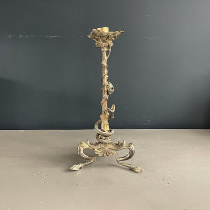 Bougeoir tripode en bronze doré serpent et souris - Ref 1183