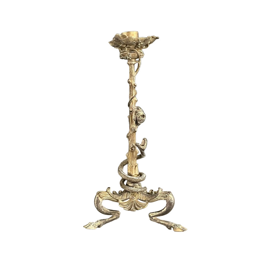 Bougeoir tripode en bronze doré serpent et souris - Ref 1183
