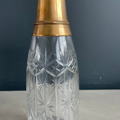 Bouteille flacon en verre ciselé et cuivre - Ref 1178