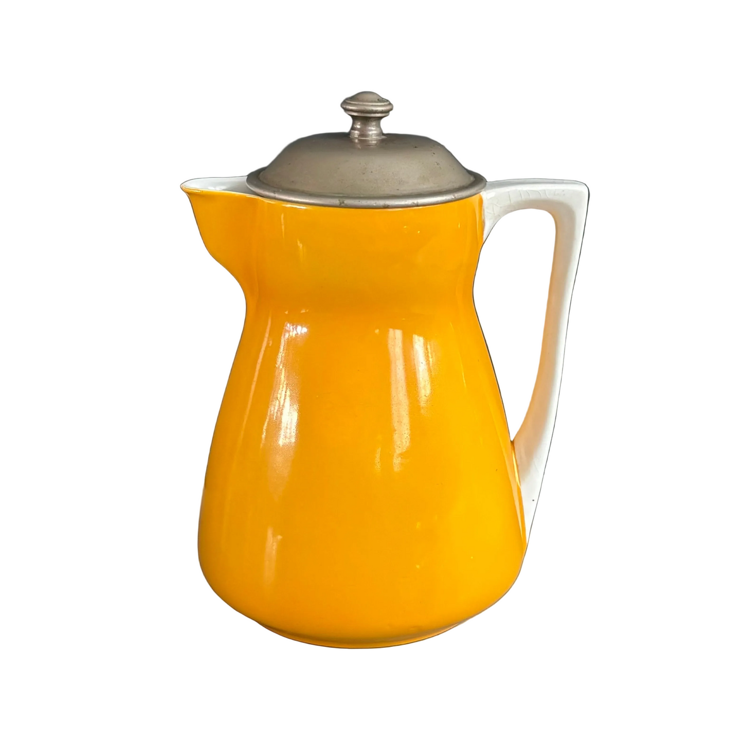 Théière ancienne en faïence et couvercle-filtre en étain - Ref 1250