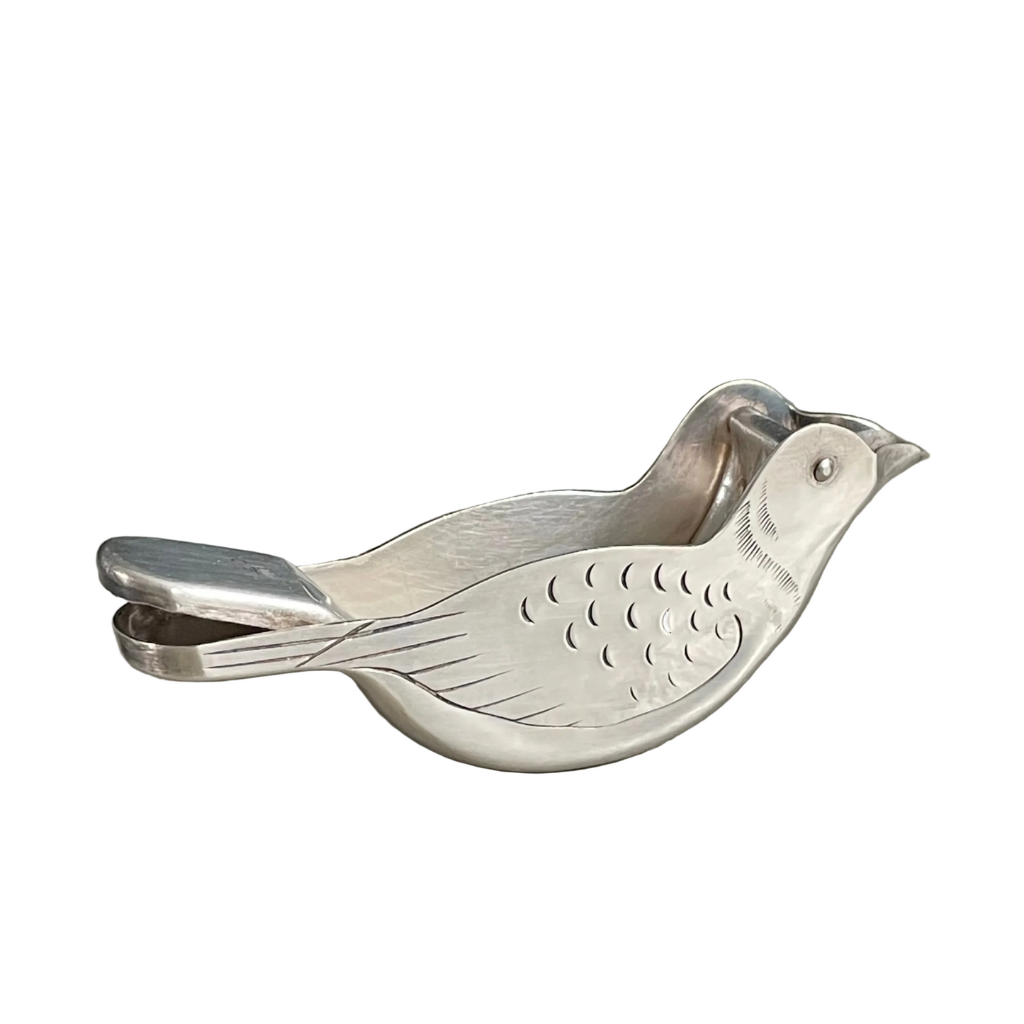 Presse-citron oiseau ancien en metal argenté - Ref 929