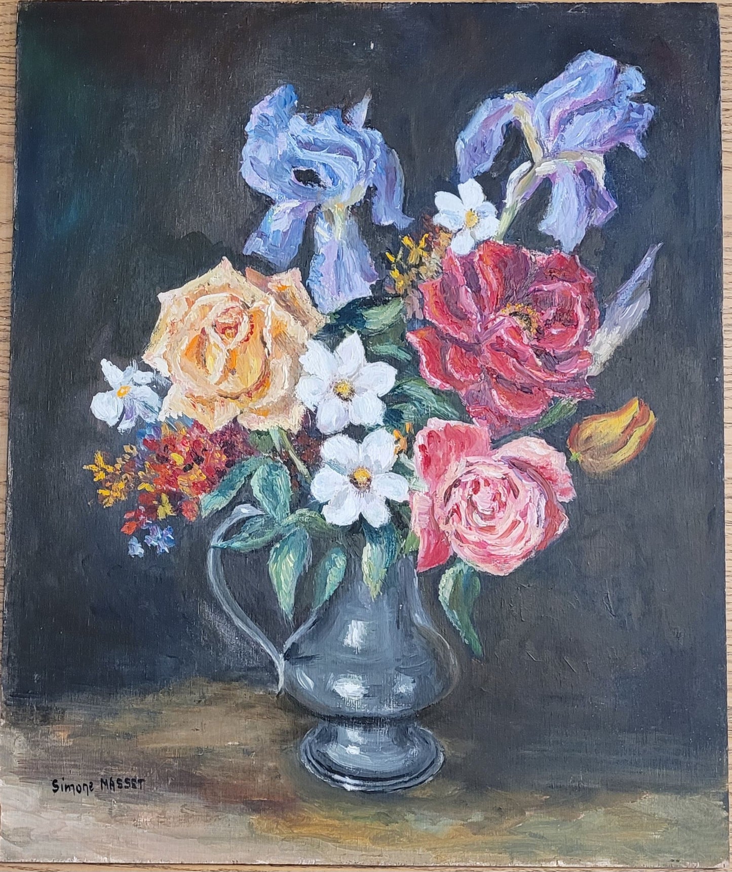 Tableau ancien bouquet signé Simone Masset - Ref 5