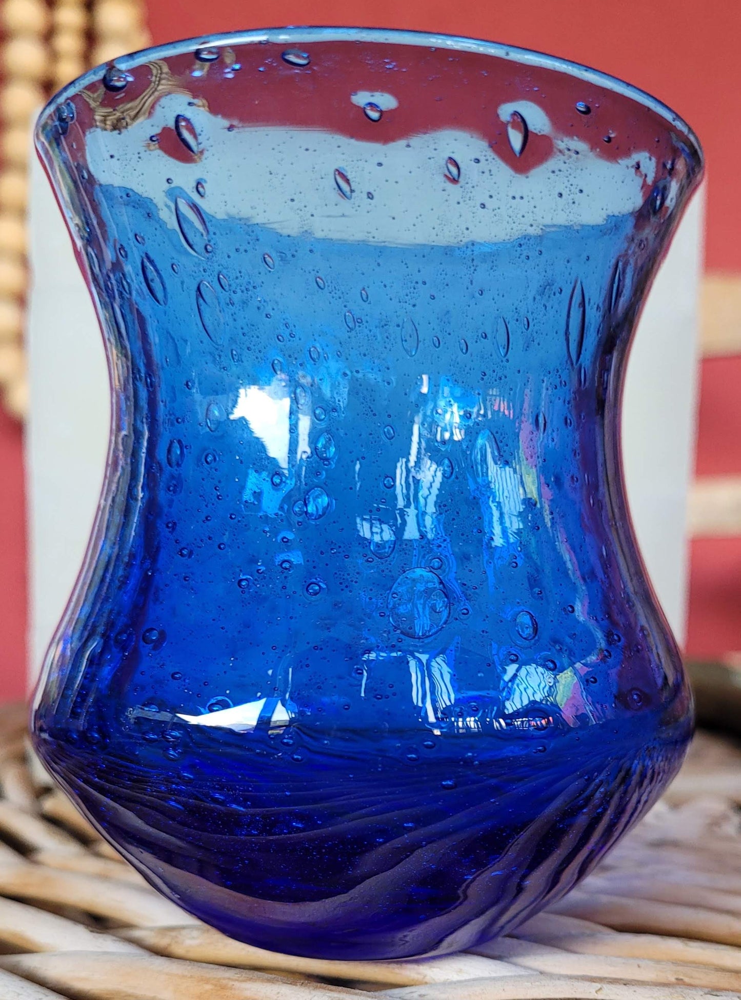 Pot en verre bullé bleu - ref 14