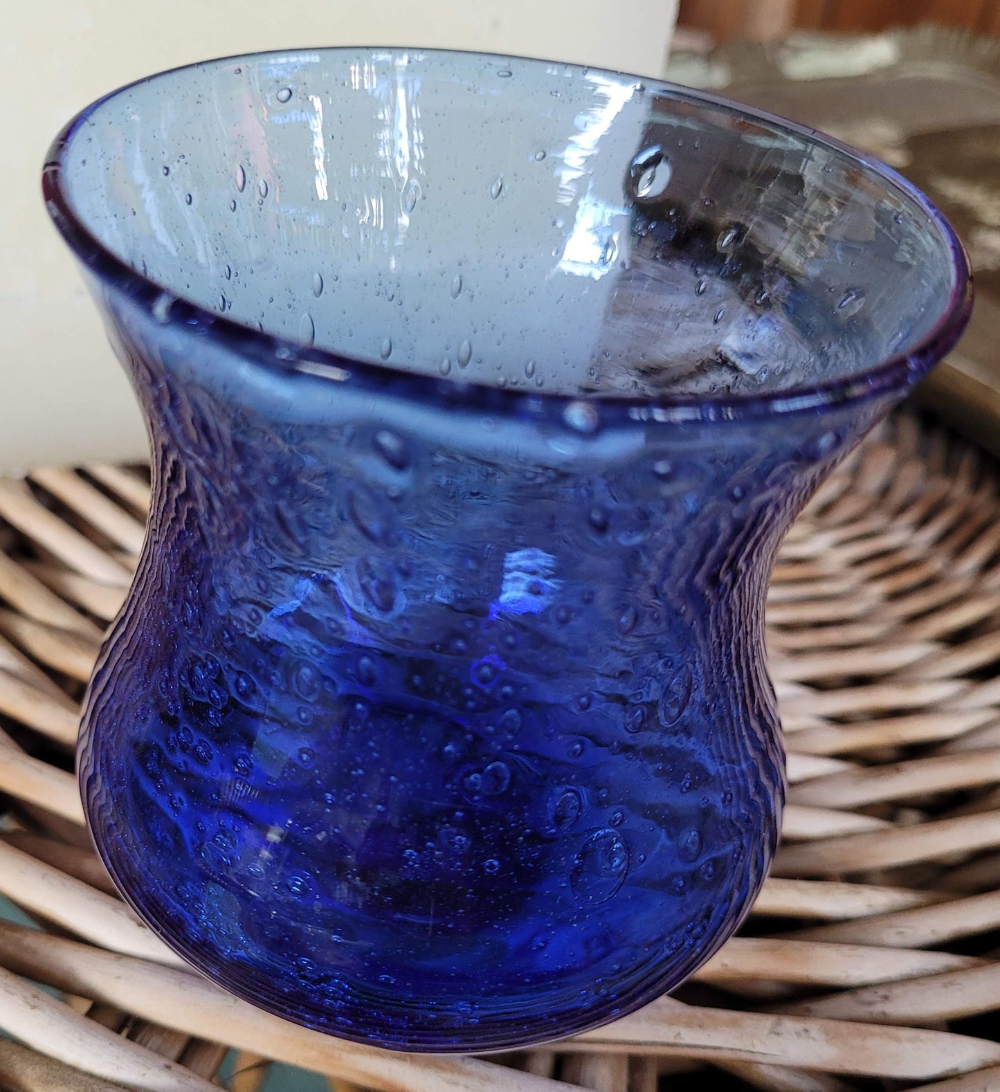 Pot en verre bullé bleu - ref 14