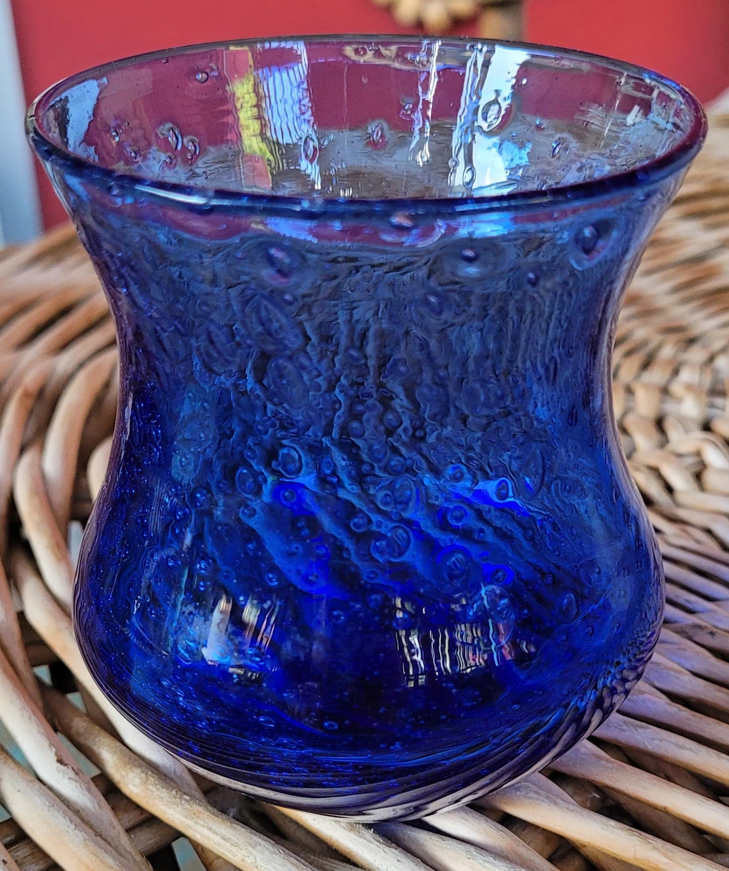 Pot en verre bullé bleu - ref 14