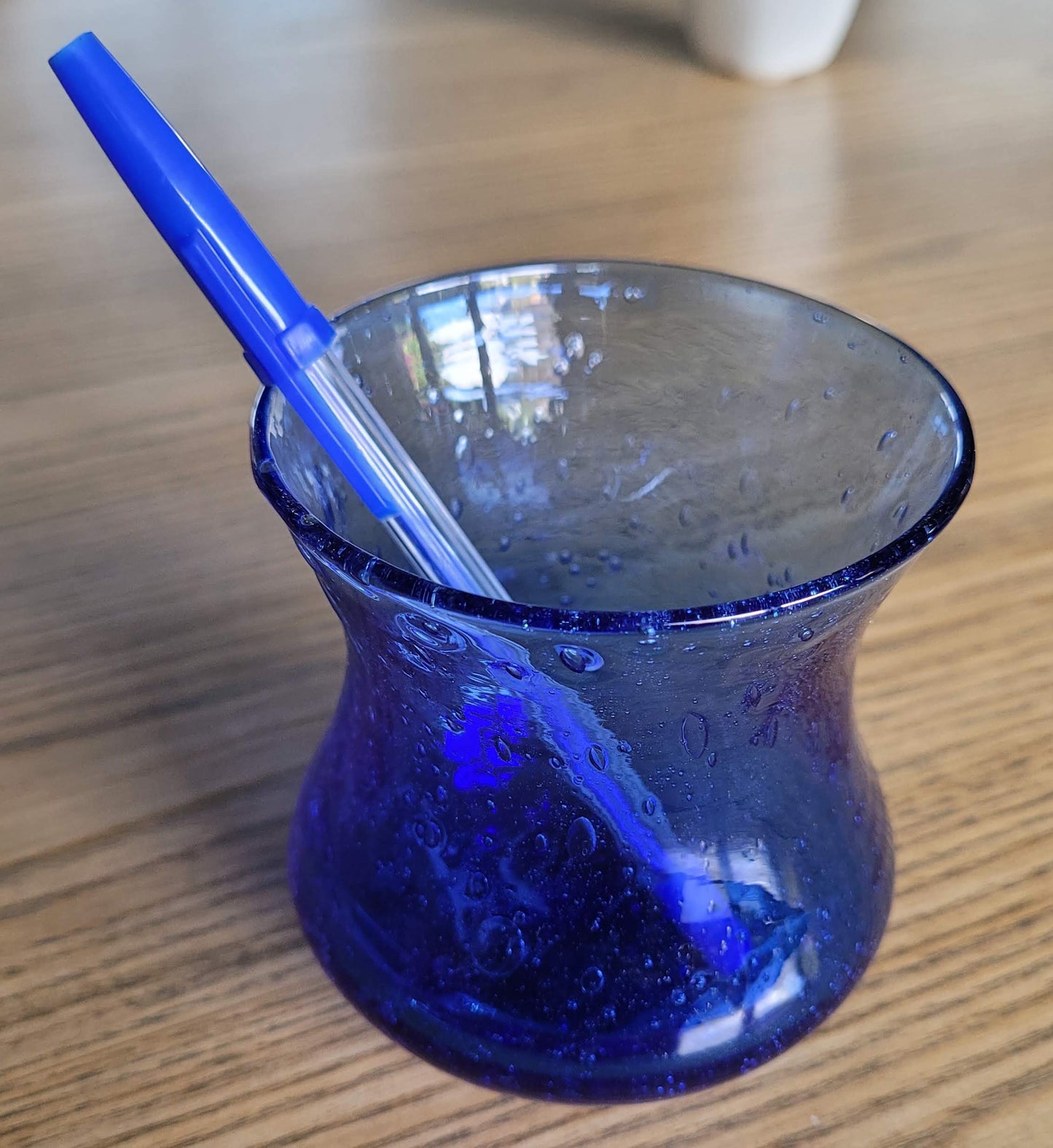 Pot en verre bullé bleu - ref 14