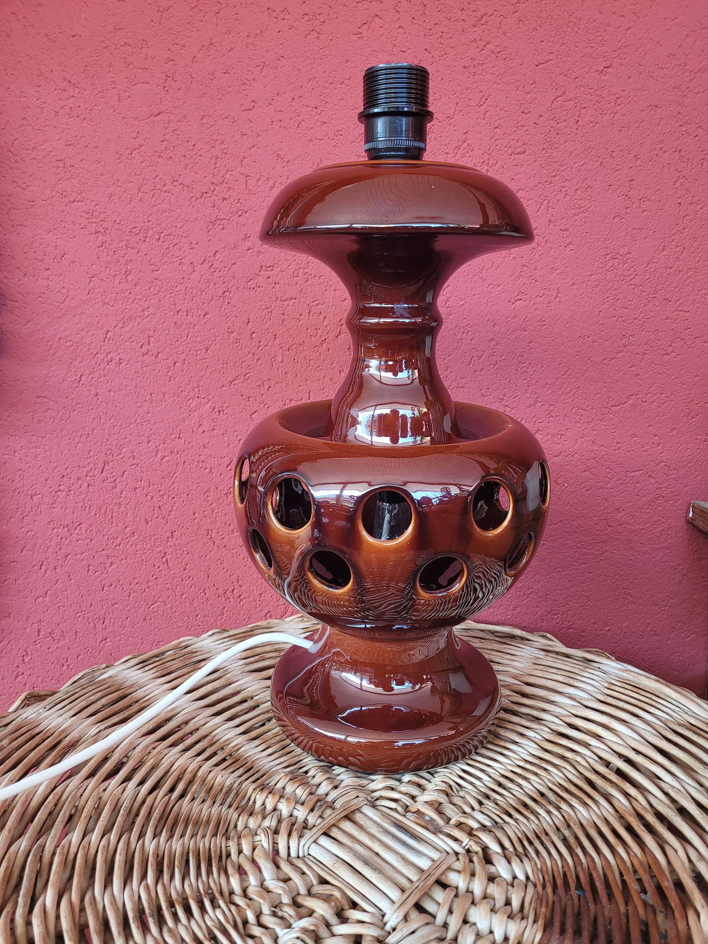 Pied de lampe en céramique vintage à double éclairage - ref  171