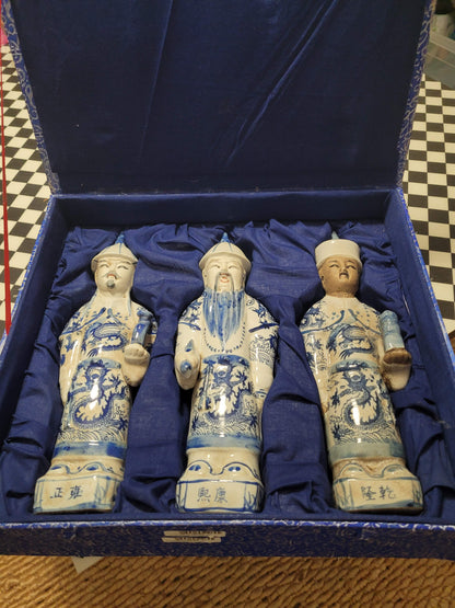 Ensemble de 3 statuettes chinoises de l'empereur Qing - ref 195