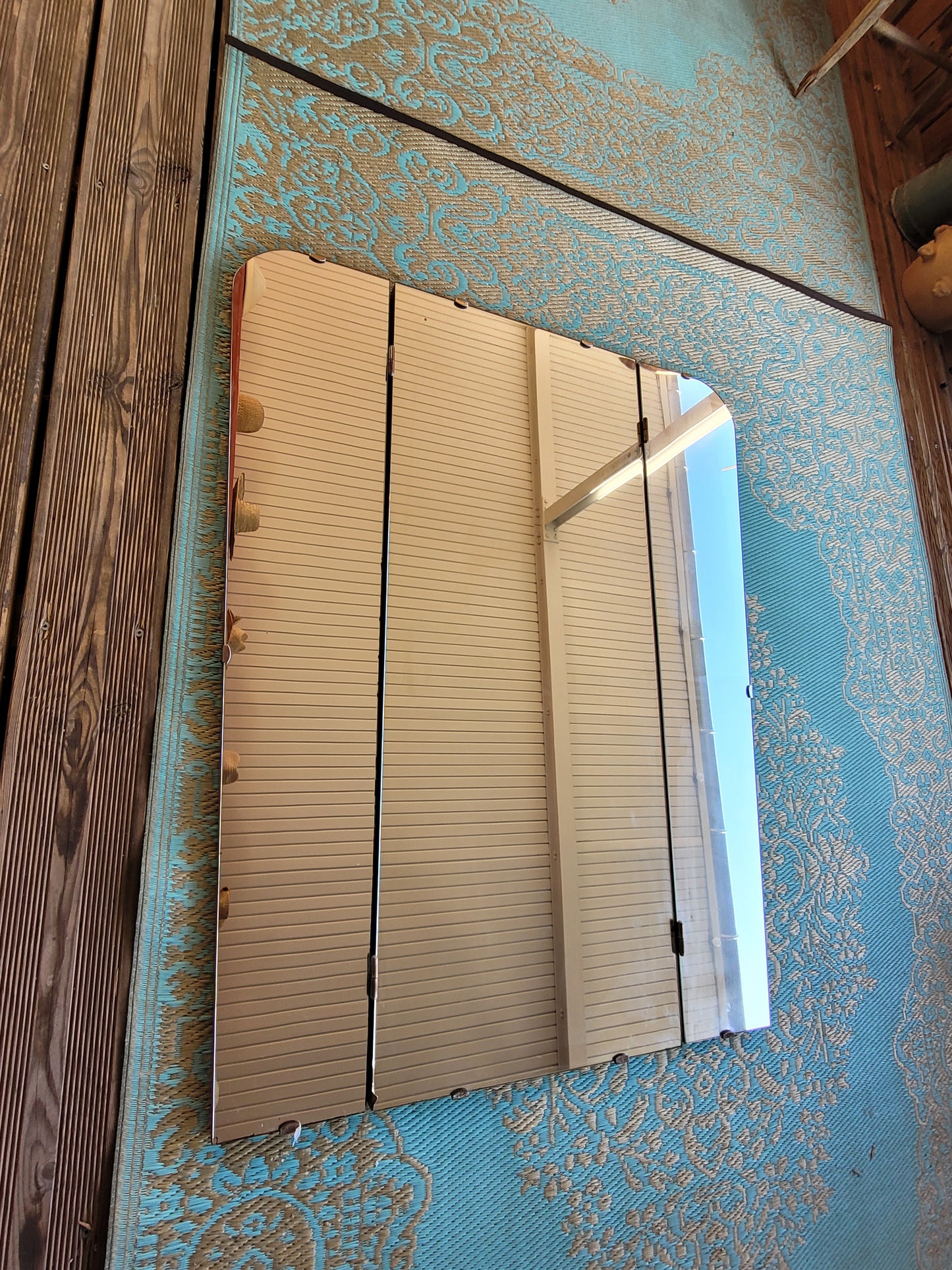 Grand miroir triptyque vintage en teck - Ref 250