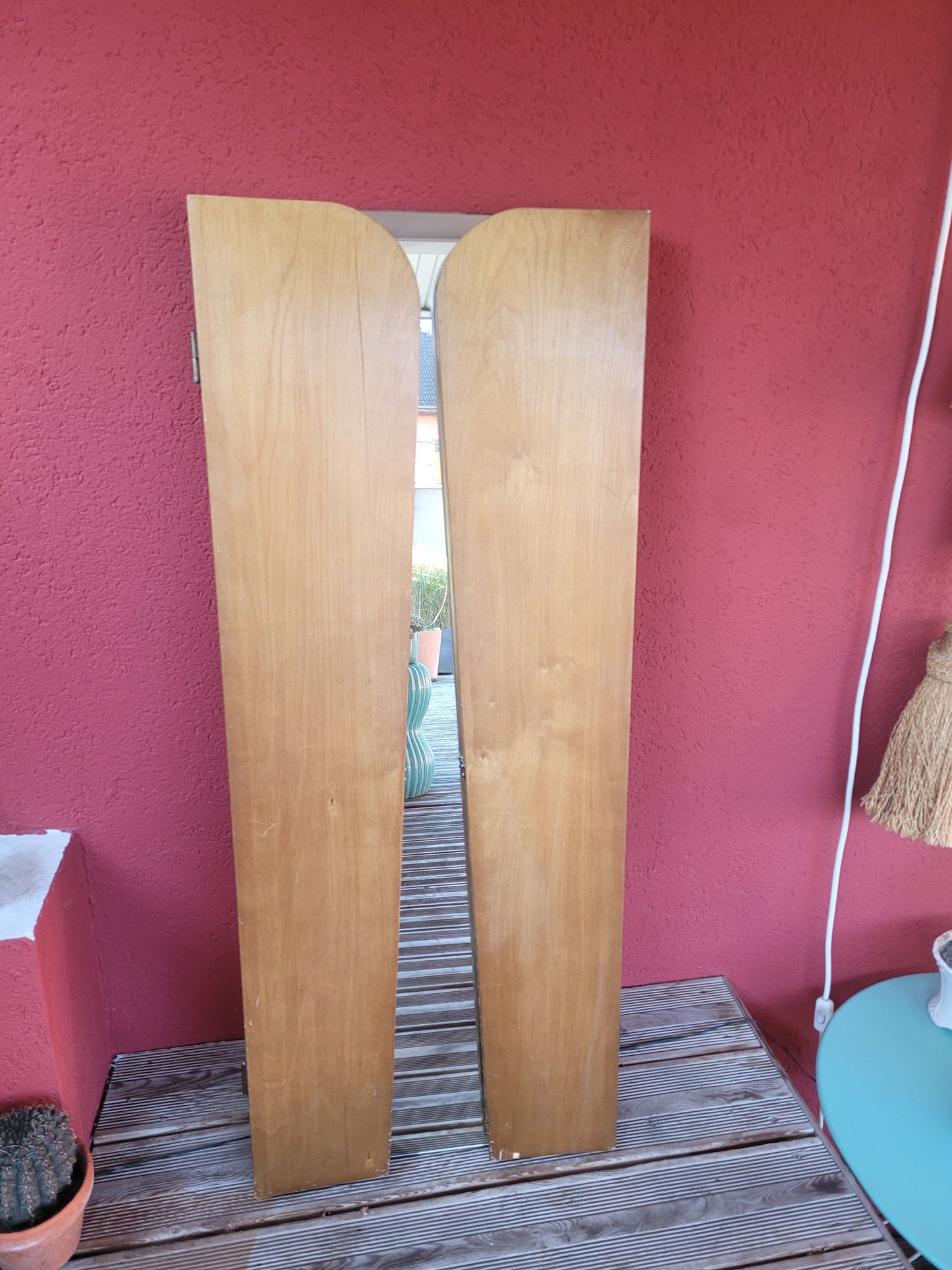 Grand miroir triptyque vintage en teck - Ref 250