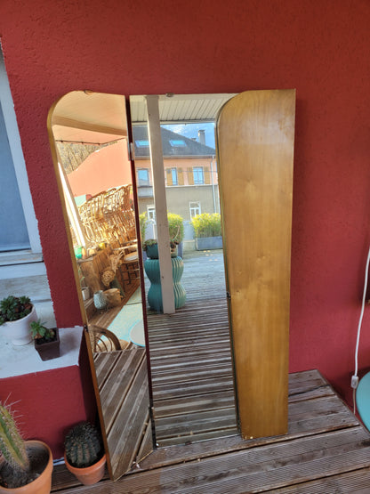 Grand miroir triptyque vintage en teck - Ref 250