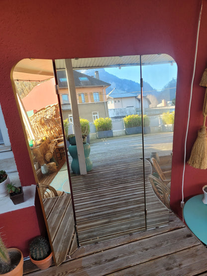 Grand miroir triptyque vintage en teck - Ref 250